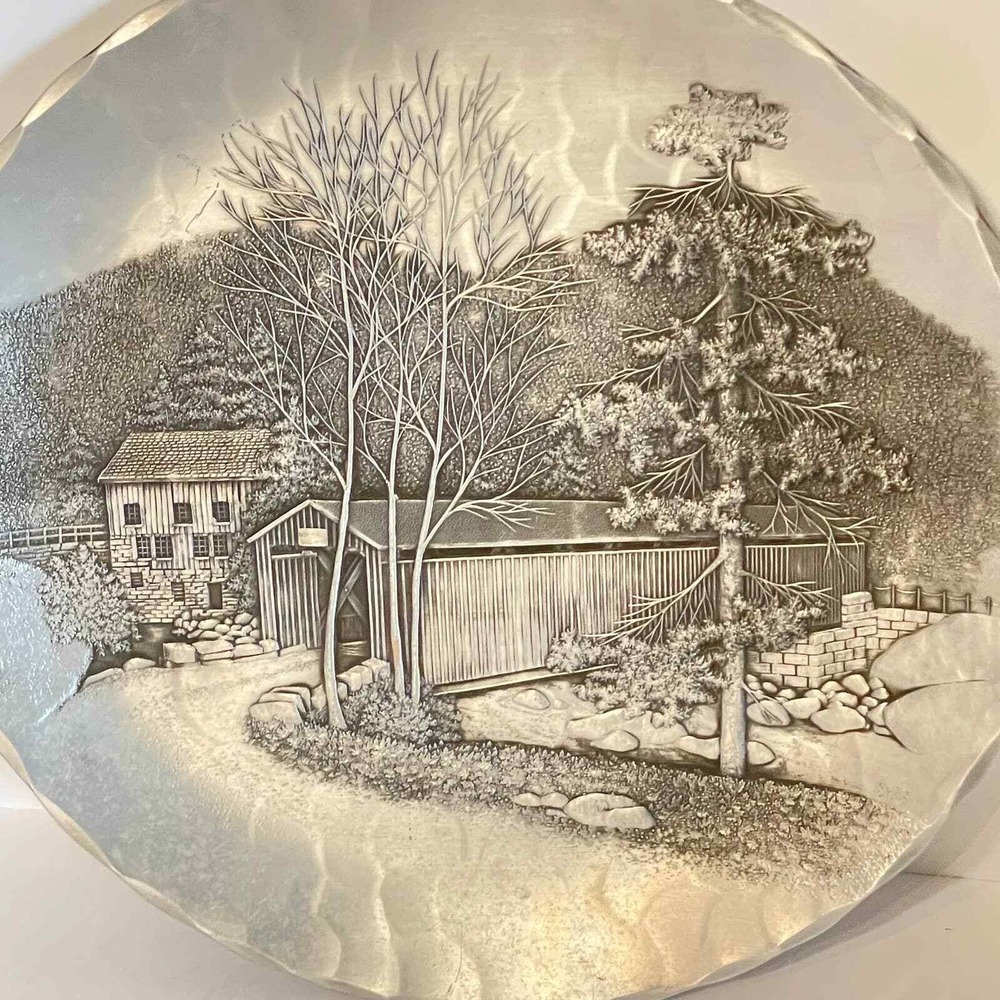 Wendell August Forge Covered Bridge Handmade Metal Decorative Plate Made in USA